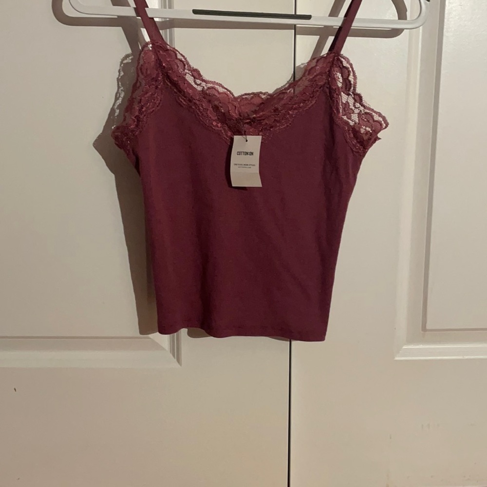 purple/maroon tank top with lace